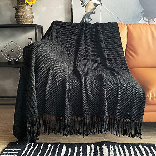 Knitted Throw Blanket with Tassels Bubble Textured Lightweight Throws for Couch Cover Home Decor 